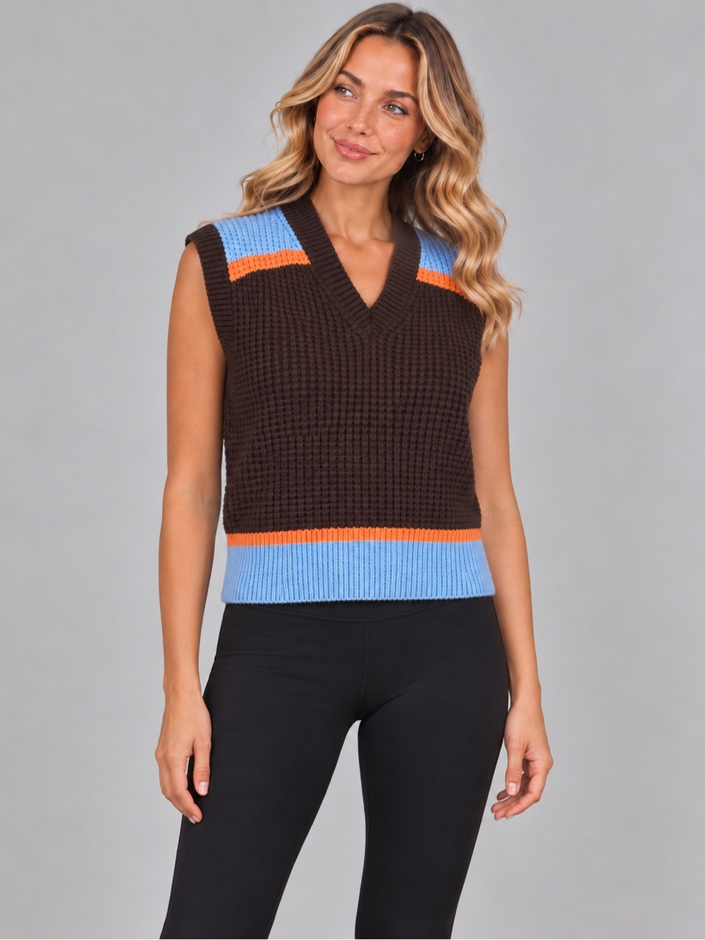 MARNI x UNIQLO Colorblock Waffle Knit Sweater Vest Brown Blue Orange S